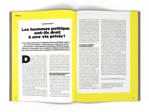 mock-up article La Déferlante 9 - Chronique Manon Garcia « Les politiques ont-ils droit d'avoir une vie privée »