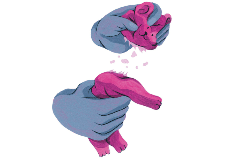 Illustration chambre d'enfant avec des jouets par terre en premier plan et deux enfants sur un lit en second plan