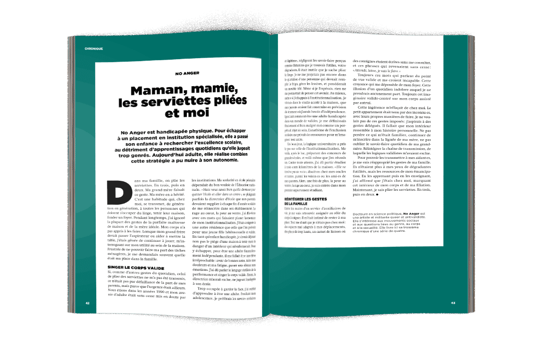 mock-up Chronique No Anger « Maman, Mamie, les serviettes pliées et moi » - La Déferlante 12