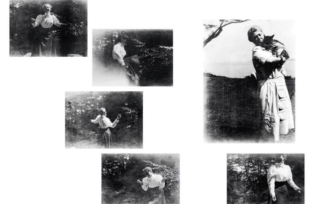 Gertrude Tate vers 1899 (page de gauche) et dans les années 1930 (en haut à droite). Alice Austen a 31 ans quand elle rencontre, en 1897, Gertrude Tate (1872-1962), institutrice et professeure de danse. Elles vont passer plus de cinq décennies ensemble, vivant toutes deux à partir de 1917 à Clear Comfort, la maison de famille d’Alice Austen. Seuls le grand âge et la maladie vont les séparer : en 1950, Alice est recueillie dans un hospice, tandis que Gertrude va vivre chez sa sœur.Crédit photo : Collection of Alice Austen Museum