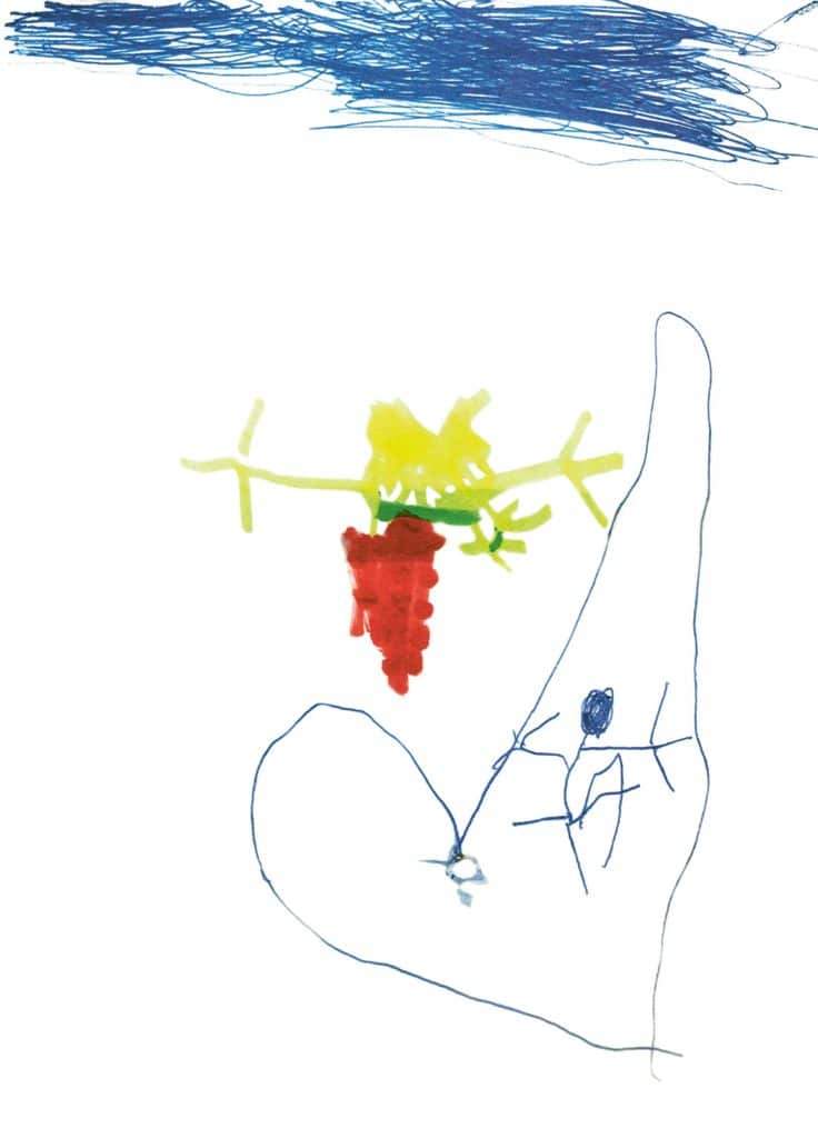 Kenza, 4 ans et demi, survivante de l’attentat de Nice du 14 juillet 2016, est restée mutique pendant des mois. Longtemps, les dessins ont été son seul moyen d’expression. Celui-ci, comme celui de la page de droite et de la page 110, est extrait de l’exposition et du catalogue Déflagrations. Dessins d’enfants et violences de masse, Zérane S. Girardeau (dir), coédition Mucem/ Lienart, 2021. DR. MICHÈLE BATTISTA ET PR. FLORENCE ASKENAZY-GITTARD - SUPEA SERVICE UNIVERSITAIRE DE PSYCHIATRIE DE L’ENFANT ET DE L’ADOLESCENT, CHULENVAL HÔPITAUX, NICE / PHOTO DÉFLAGRATIONS