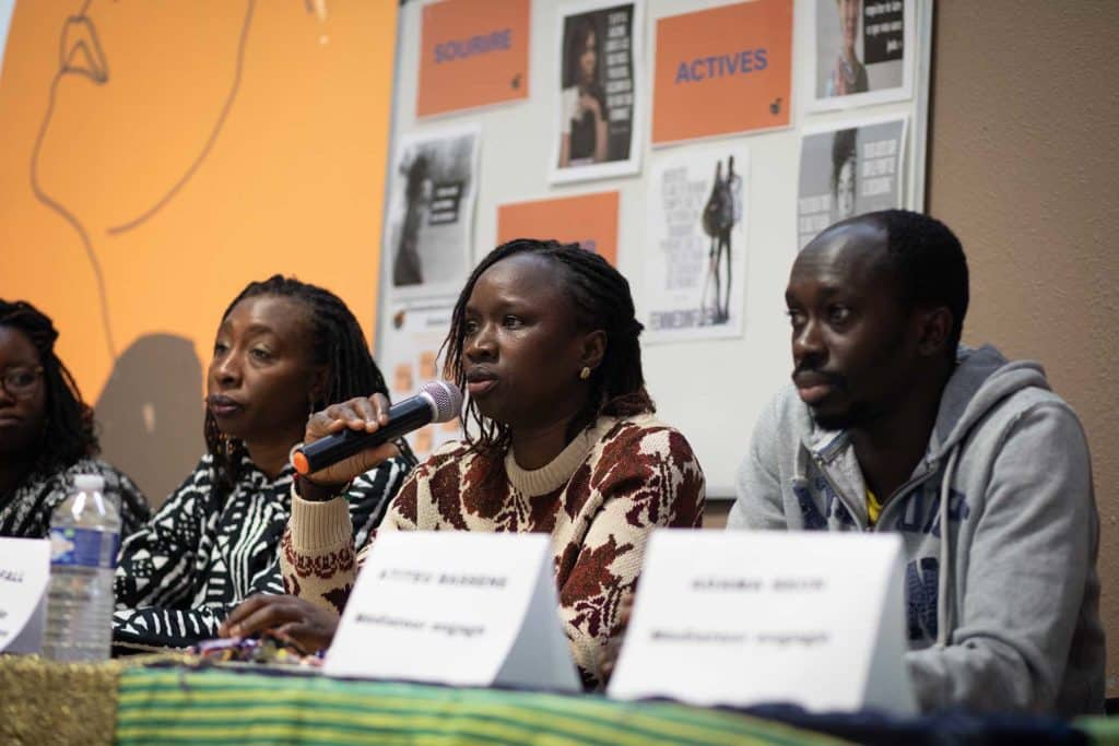 Sekhna Fall, coordinatrice de l'association Femmes entraide et autonomie. Elle est confronté quotidiennement à des situations très lourdes "On a beau être pro, c'est difficile de ne pas être affecté, de ne pas rentrer à la maison avec ces difficultés. On a des appels le soir, le week-end. Comment ne pas répondre ?" "Il faudrait plus de moyens et plus de solutions pour ces femmes." - Journée internationale contre les mutilations génitales féminines organisée par l'association Djamma Djigui, le 10 février 2024, Noisiel