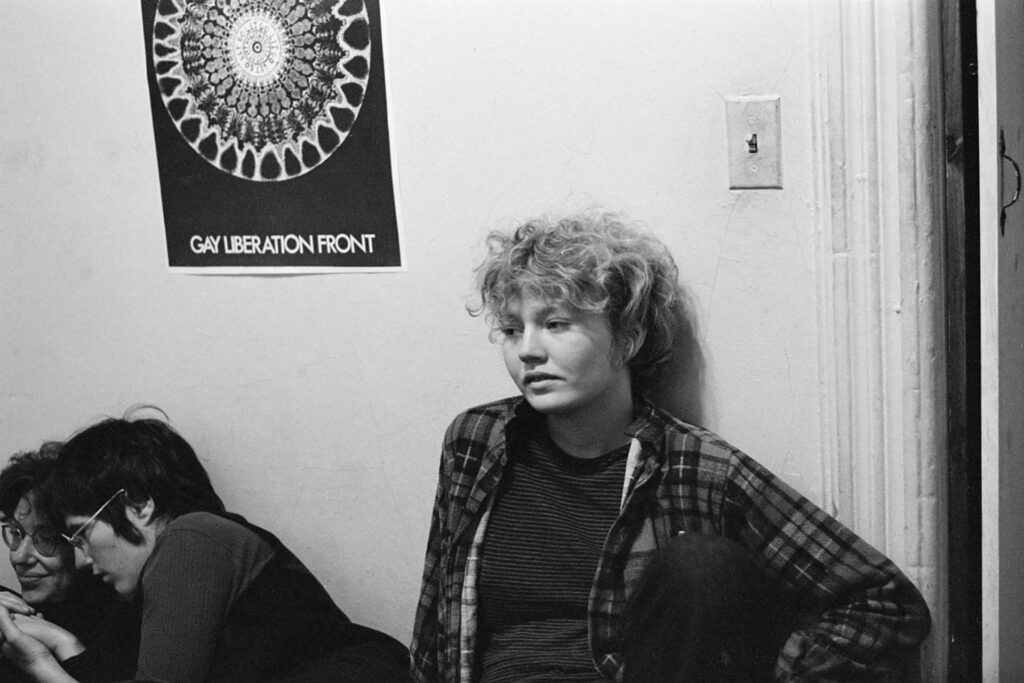 Selfportrait during a Gay Liberation Front’s meeting, New York, 1970.