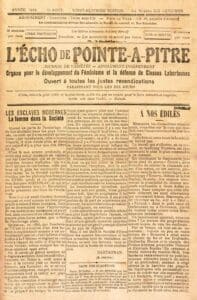 Une du journal L’Écho de Pointe-à- Pitre du 10 août 1919, premier journal féministe de la Caraïbe francophone. Crédit&nbsp;: ARCHIVES DÉPARTEMENTALES DE GUADELOUPE, PG 1166