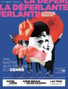 Couverture du premier numéro de La Déferlante, « Naître », publié en mars 2021. L’illustration est un collage de Nadia Diz Grana.